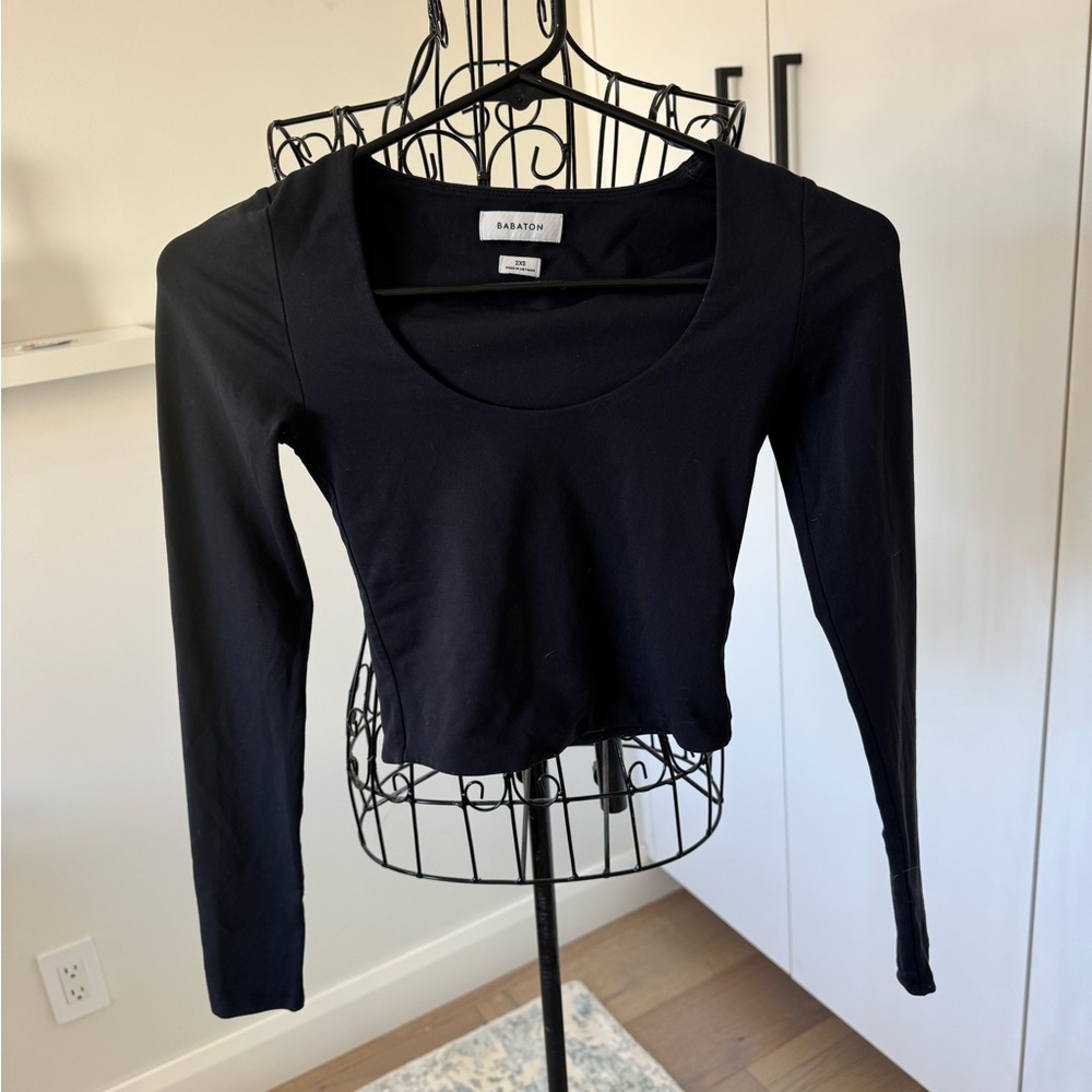 Babaton Black Fitted Crop Bodysuit